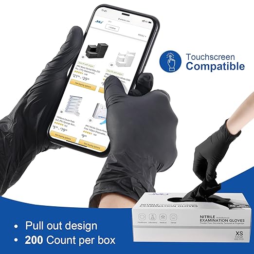 JMU Black Nitrile Disposable Exam Gloves XS | 3.5 Mil, Latex Free, Powder Free | 2000 Count Bulk Case | for Medical, Food Prep, Cleaning
