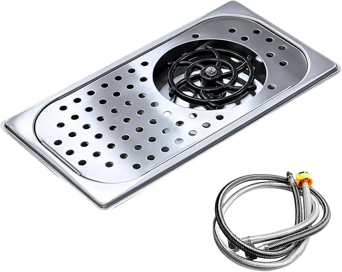 Pitcher Rinser, High Pressure Cup Washer, Stainless Steel Recessed Countertop Cup Washer with Drain Drip Tray, for Home Kitchen, Restaurant, Bar, Coffee (silver)