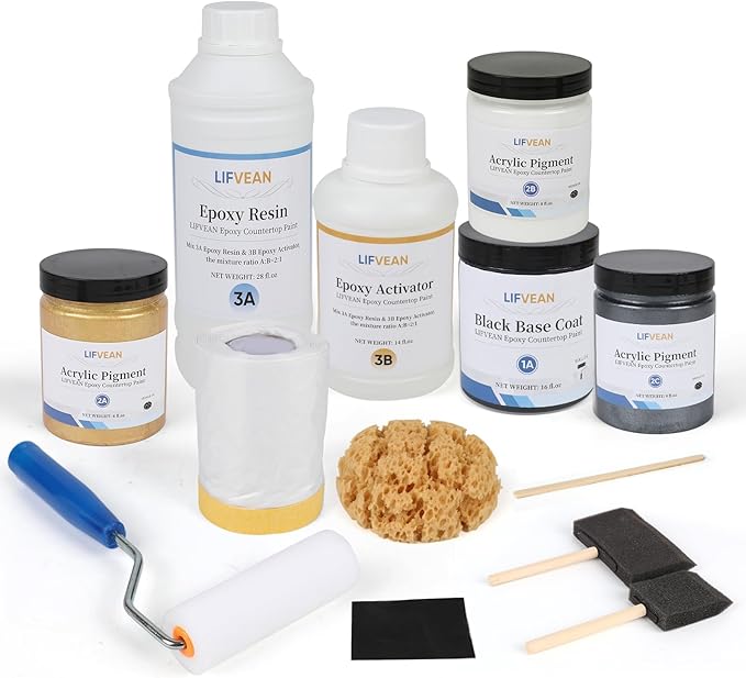 Epoxy Countertop Paint Kit Granite Counter Top Refinishing Paint for Kitchen Bathroom Cover 38 sq.ft, Black Granite