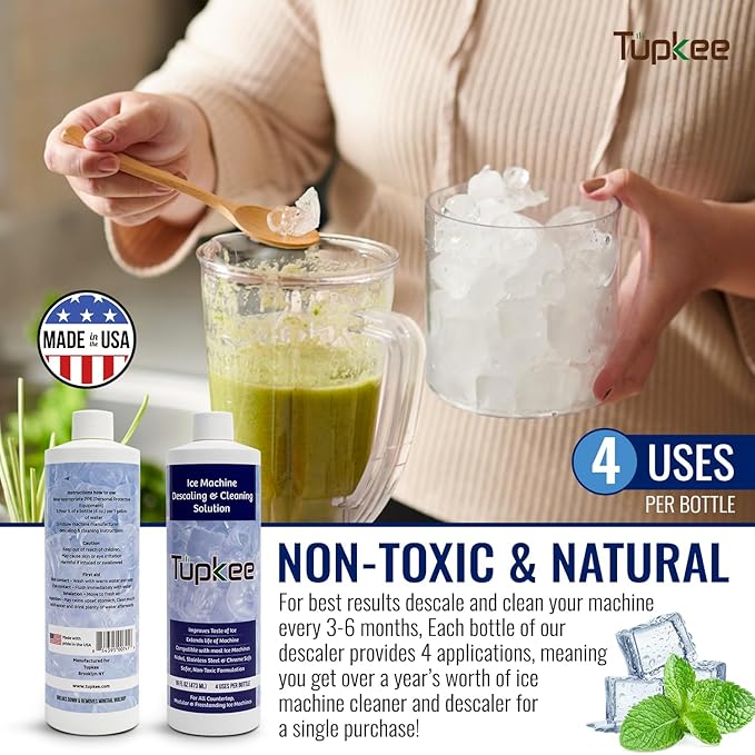 Tupkee Ice Machine Cleaner and Descaler - 16 fl oz, Nickel Safe Ice Maker Cleaner - Compatible with All Major Brands (Scotsman, KitchenAid, Affresh) - Made in USA