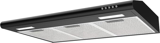 CIARRA AWB75918B Black Range Hood 30 inch Under Cabinet with Anti-Fingerprint Design, Slim Vent Hood with Push Button Control, Ducted and Ductless Convertible