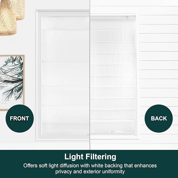 Chicology Cordless Roman Window Shade, Belgian Snow, 29"W x 64"H | Cordless Child-Safe, Room Darkening UV, Inside/Outside Mount, True-to-Size No Cut, Rich Textured Fabric, Spot-Clean Care Only