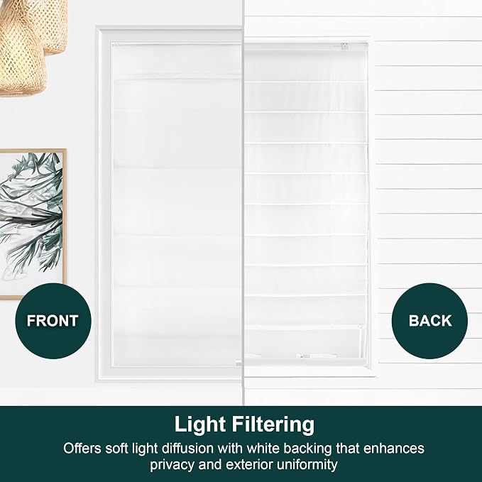 Chicology Cordless Roman Window Shade, Belgian Snow, 27"W x 64"H | Cordless Child-Safe, Room Darkening UV, Inside/Outside Mount, True-to-Size No Cut, Rich Textured Fabric, Spot-Clean Care Only