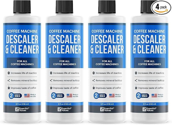 Essential Values Universal Descaling Solution, Made in the USA for Delonghi, Keurig, Breville,Nespresso (8 Uses) Coffee Machine Descaler Cleaner for all Automatic Coffee Makers & Espresso Machines