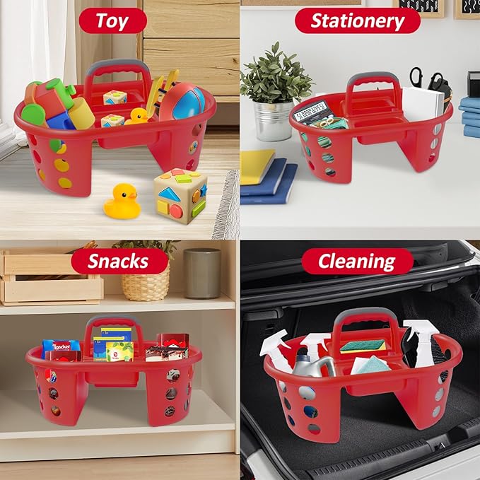 SIMPLYKLEEN Large Shower Caddy Portable 2PC - Made in USA Plastic Jumbo Size Dorm Storage Candy Tote with Handle Shower Organizer for Bathroom, Pantry, Kitchen, College Dorm, Red