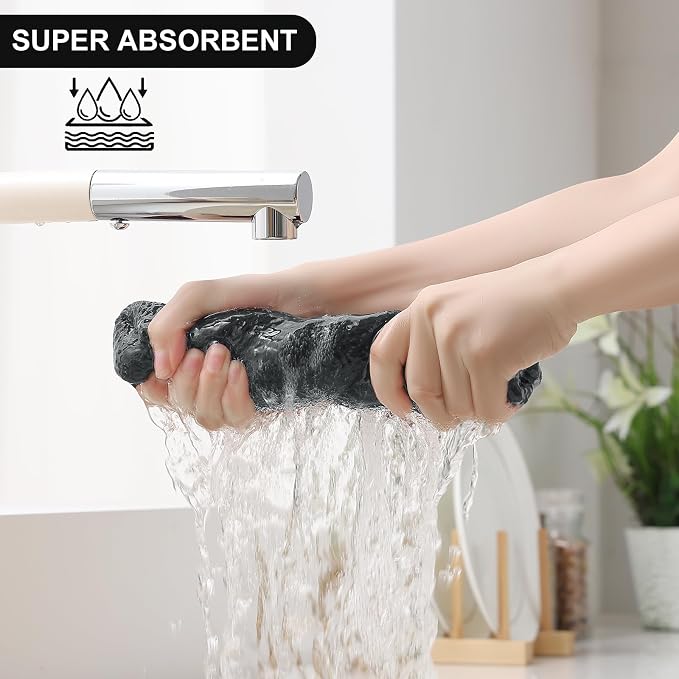 Homaxy 100% Cotton Kitchen Towels and Dishcloths Set, 12 x 12 Inches and 13 x 28 Inches, Set of 10 Bulk Kitchen Towels Set, Ultra Soft Absorbent Dish Cloths for Washing Dishes, Black