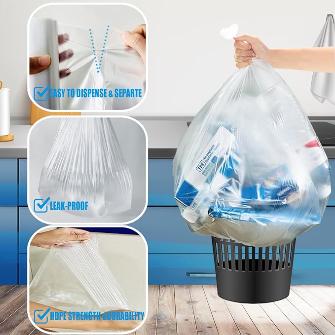 BEIDOU-PAC Trash Bags 8-10 Gallon, 1000 Count Bulk Value Pack, Clear Plastic Recycling Bags, Multi-purpose Garbage Bags Can Liners for Business Home Kitchen Commercial and Industrial