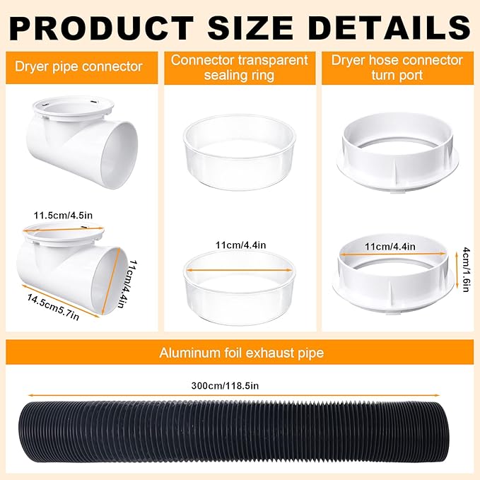 Dryer Vent Hose for Tight Space, 4-Inch Indoor Dryer Vent Kit with Double 90° Elbow, 8.2FT Aluminum Exhaust Hose, Close to Wall Dryer Vent Connector, Black
