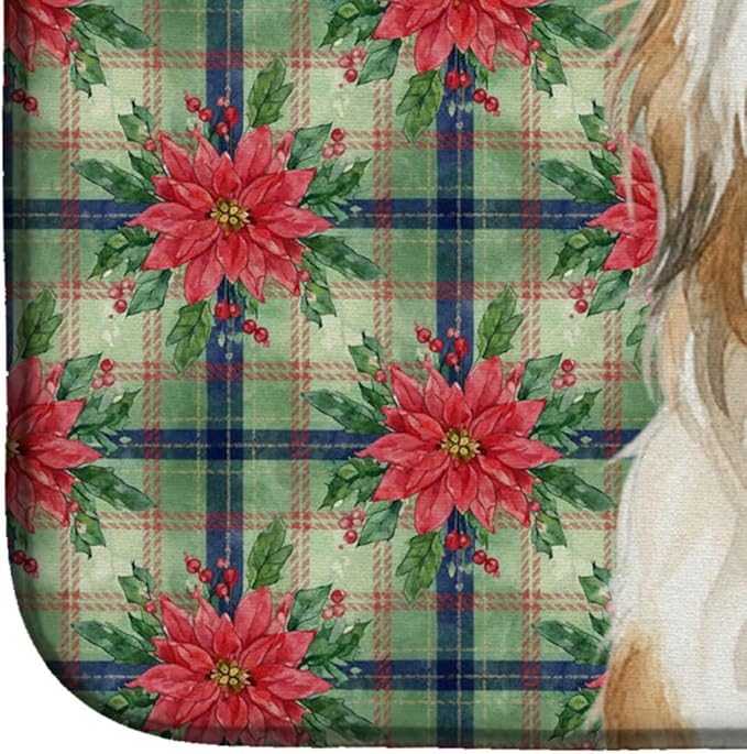 Caroline's Treasures White and Tan Bearded Collie Christmas PoinsettIas Dish Drying Mat Absorbent Dish Drying Mat Pad for Kitchen Counter Dish Drainer Mat for Countertop, 14 x 21", Multicolor