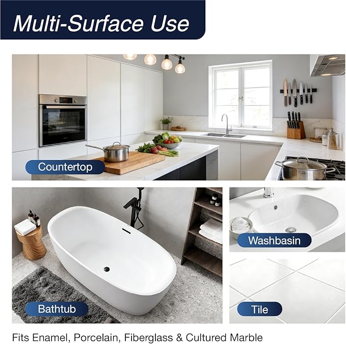 Tub and Tile Refinishing Kit, Tub Paint 16oz with 10pcs Tools, Tile Paint Kit Shower Bathtub Paint Water Based & Low Odor, Easy to Use Sink for Bathroom Kitchen, Semi-Gloss White, 25-30sq.ft