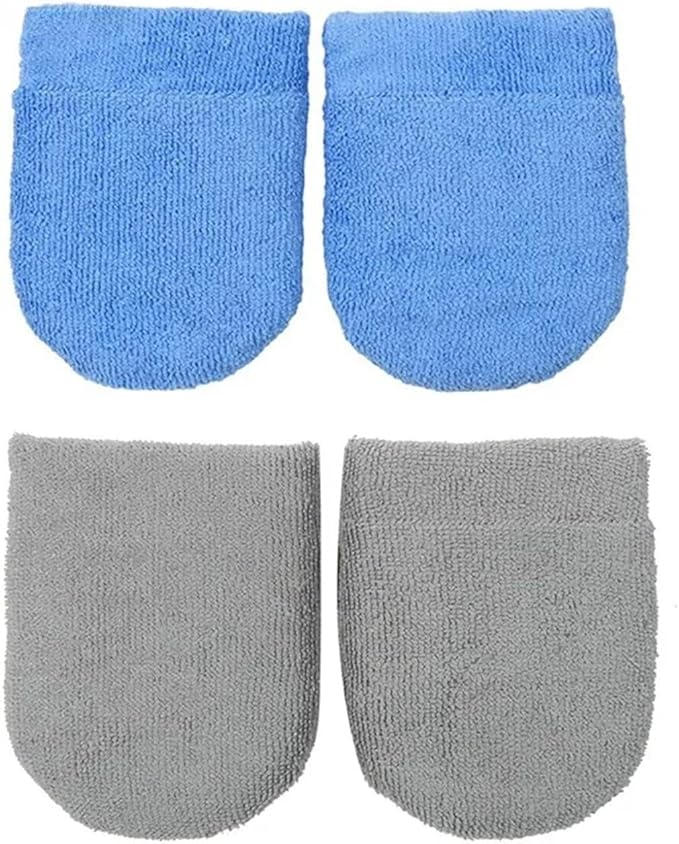 2/4pcs Soft Microfiber Car Waxing Applicator Mitts Polishing Sponge Finger Wax Foam Washing Pad Auto Detailing Cleaning Tools(Blue 2pcs Grey 2pcs)