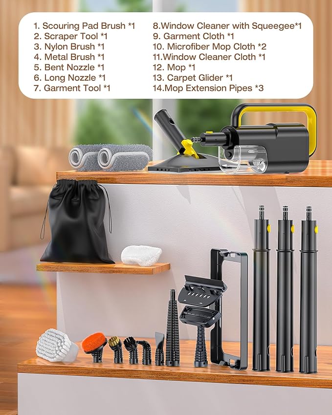 10-in-1 Steam Mop with Detachable Handheld Steamer, 350ml Tank, 10s Heat-Up, 248°F Steam Cleaner, 2-Level Control and Swivel Head for Floors, Carpets, Tiles, BBQ grill Multi-Surface Dark Grey