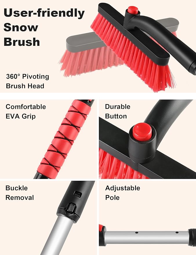 anngrowy 32" Snow Brush for Car Ice Scraper for Windshield Car Scraper for Ice and Snow Scraper with Brush, 62" Microfiber Car Wash Brush Mop Kit Mitt Sponge with Long Handle Car Cleaning Supplies Kit