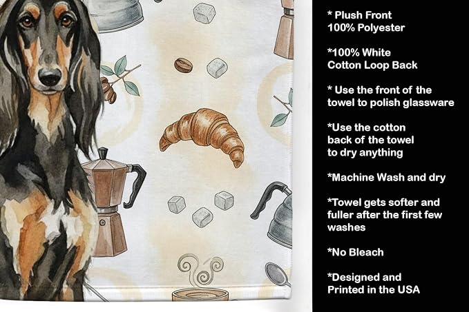 Caroline's Treasures Black & Tan Afghan Hound Coffee Bar Kitchen Towel Velour Plush Front and Cotton Loop Back Machine Washable