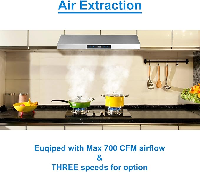 SNDOAS Range Hood 30 Inch Under Cabinet,Ductless Range Hoods with Touch Control,3-Venting Kitchen hood,Stainless Steel Vent Hood,Under Cabinet Range Hood 30 inch,Hood Vents for Kitchen 3 Speeds
