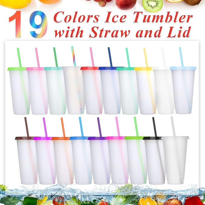 Honeydak 100 Pack Tumbler with Straw and Lid Bulk Water Bottle Iced Coffee Travel Mug Cup Reusable Plastic Cups for Party Birthdays 24-27 oz (Chic Color)