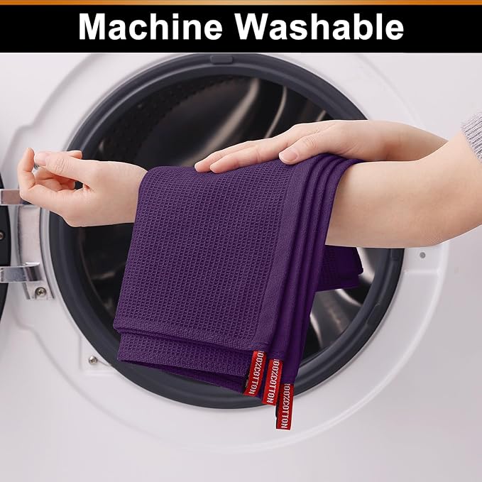 Homaxy 100% Cotton Waffle Weave Dish Cloths - 6 Pack Soft and Absorbent Dish Towels - 12 x 12 Inches Quick Dry Dish Rags - Eggplant