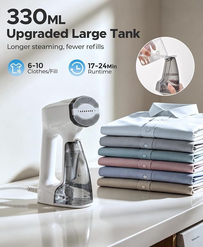 Sweepulire Vacuum Steamer with 330ml Water Tank, 3500Pa Suction Handheld Clothes Steamer, 1200W Steam & Dry 2-in-1 Modes, LED Display, 3X Faster Wrinkle Removal Clothes Steamer, 110-120V