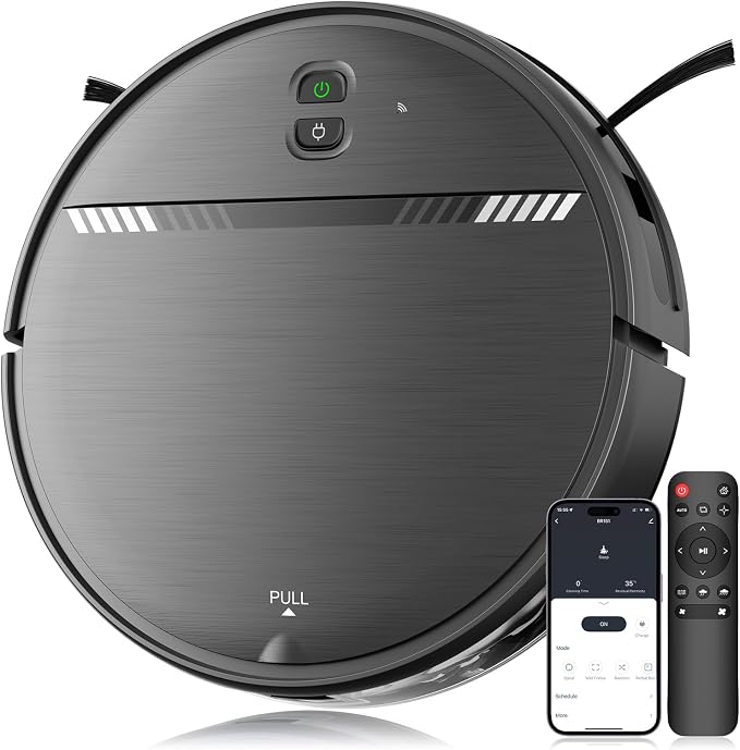 MANVN Robot Vacuum and Mop Combo for Pet Hair, Robotic Vacuum for Hard Floors and Carpets, 2.87'' Ultra-Slim, with 3D Obstacle Avoidance, Wi-Fi/App/Voice Controlled, Self-Charging