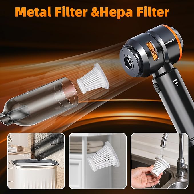Super-Powered car mini Vacuum Cleaner 80,000RPM, Four-in-one: Blower, Vacuum Cleaner, air Extractor, and Pump. Handheld dust Collector, Handheld dust Blower, Hair Dryer, Cordless (Orange)