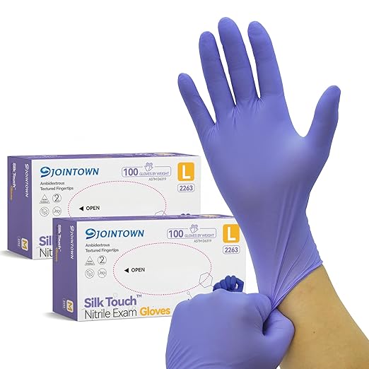 Jointown Nitrile Exam Gloves, Medical Ice Blue Gloves Disposable Latex Free Powder-Free For Exam, Food Prep Cleaning, Large, 2 Box of 100, L