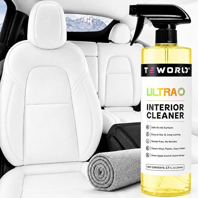 Tesla Seat Cleaner & Stain Remover, Interior Cleaner for White & Black Vegan Leather, Interior Cleaning Kit for Seats, Console, Dash, Model 3, Y, S, X, Cybertruck Accessories (Apple Y)