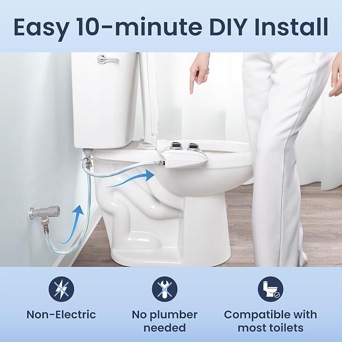 LUXE Bidet NEO 185 Plus - Dual Nozzle, Non-Electric Bidet Attachment for Toilet Seat, Patented Slide-In Install, 360° Self-Clean, EZ-Lift to Clean, Feminine & Rear Wash (Chrome)