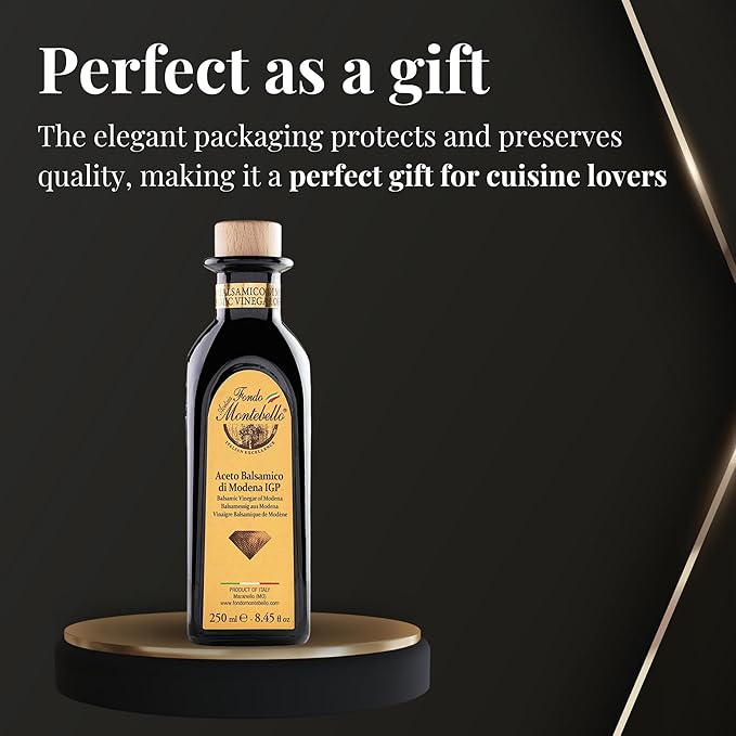 Balsamic Vinegar of Modena 8.45 fl.oz. (250ml), FONDO MONTEBELLO IGP-Certified, Dense and Delicious Balsamic Vinegar, Perfect for Salads, Meats and Desserts - Product from Italy
