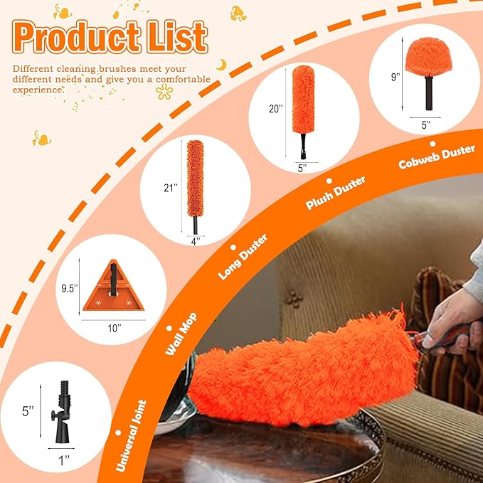 LAANPOLE 36FT Reach Dusters for Cleaning, Ceiling Fan Cleaner Duster with Extension Pole, Wall and Baseboard Cleaner Mop with Handle for Window Cobweb Fan Blade and High Ceiling