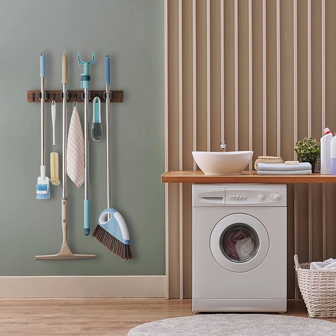 OUTNILI Broom Holder and Coat Rack Wall Mounted Bundle