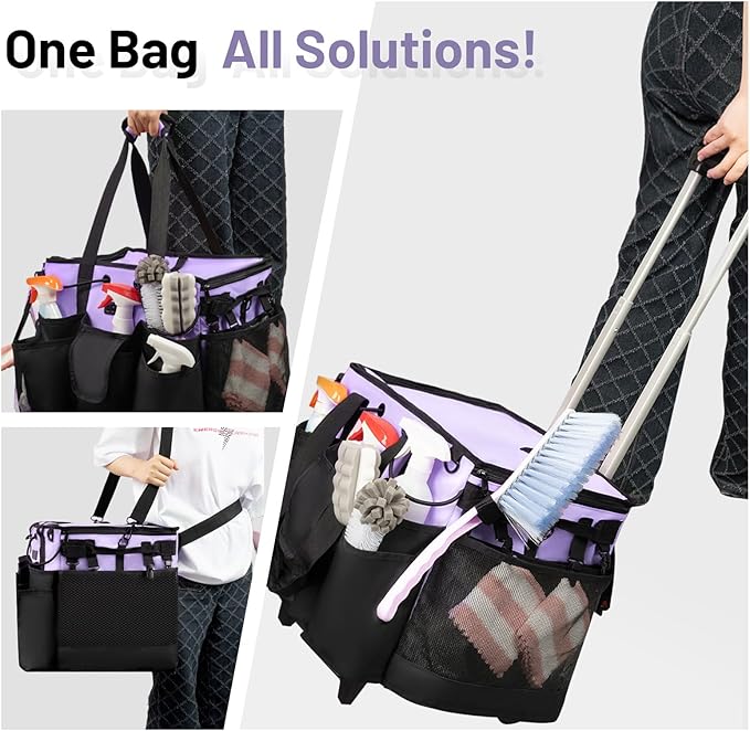 LOEUO Large Cleaning Caddy for Cleaning Supplies Organizer, Rolling Cleaning Caddy Bags with Wheels for Housekeepers, Cleaning Carts on Wheels for Home Car Office Picnic