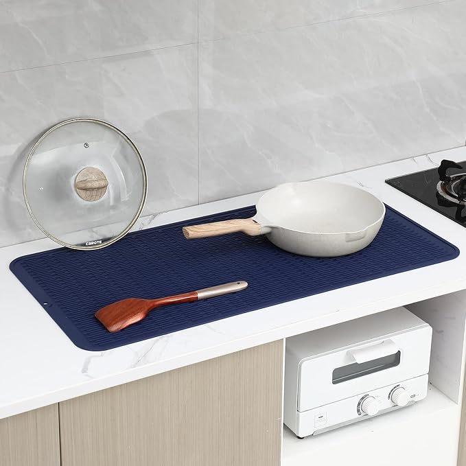 MicoYang Silicone Dish Drying Mat for Multiple Usage,Easy clean,Eco-friendly,Heat-resistant Silicone Mat for Kitchen Counter or Sink,Refrigerator or Drawer Liner Navy Blue 5XL 36inches x 18inches