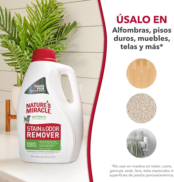 Nature’s Miracle Stain & Odor Remover, Tough on Dog Urine, Feces, Vomit, Drool and Other Organic Stains and Odors, 1 Gallon