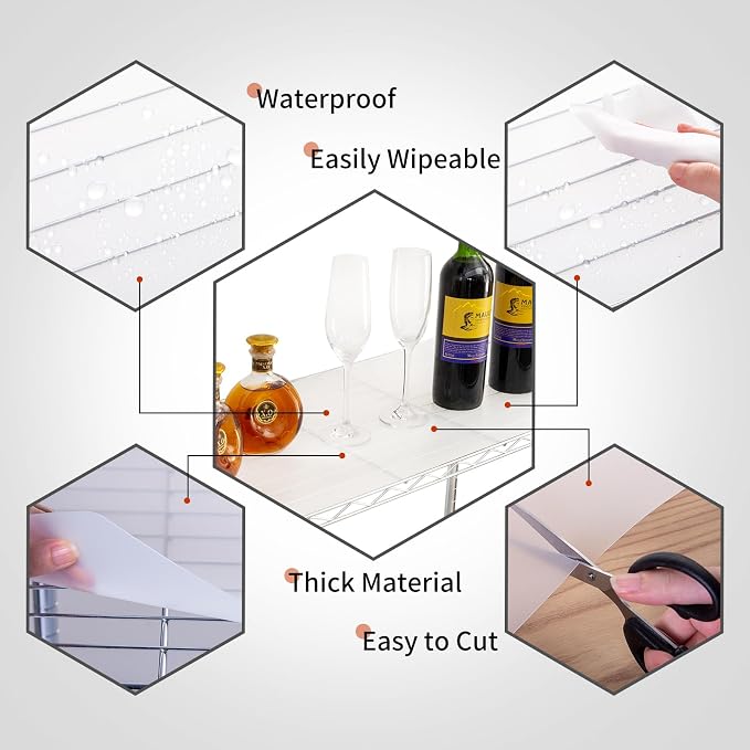 Poofzy Wire Shelf Liner 24" X 48", Non-Adhesive Plastic Shelf Liners for Wire Shelving, Waterproof Protector Mats (4PK, Clear)