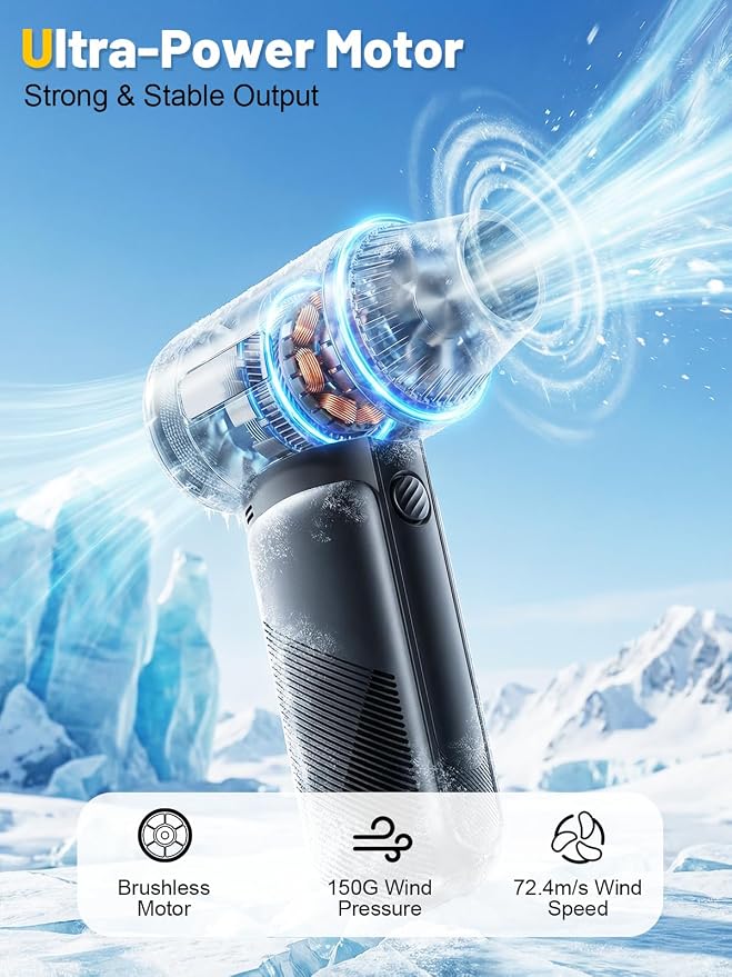 Electric Air Duster 130000RPM, Compressed Air Duster Cordless Rechargeable, 3-Speed Air Blower with 4 Nozzles, Keyboard Cleaner for PC Computer Electronics Car Cleaning