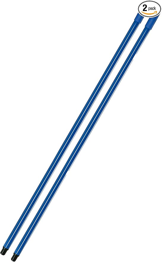 Superio Heavy Duty Alloy Steel Mop & Broom Handle, 48 Inch Long, Universal Threaded Metal Handle for Cleaning Tools, Durable Rust-Resistant Pole with Hanging Loop, Grey, 2 Pack