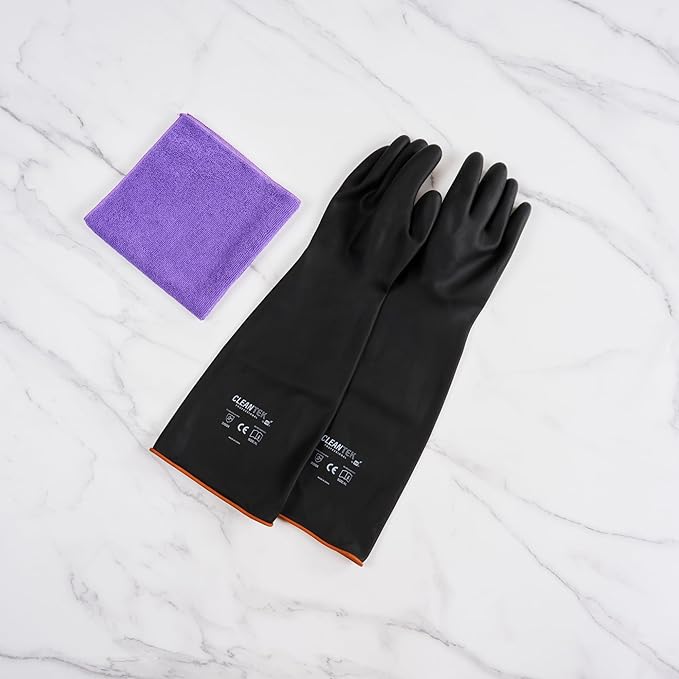 Restaurantware Heavy Duty Gloves 10 Count 21.654 x 7.283 x 0.394 Inches Chemical-Resistant Industrial Safety Gloves Black Long Rubber Gloves Acid Resistant Slip-Resistant Reusable