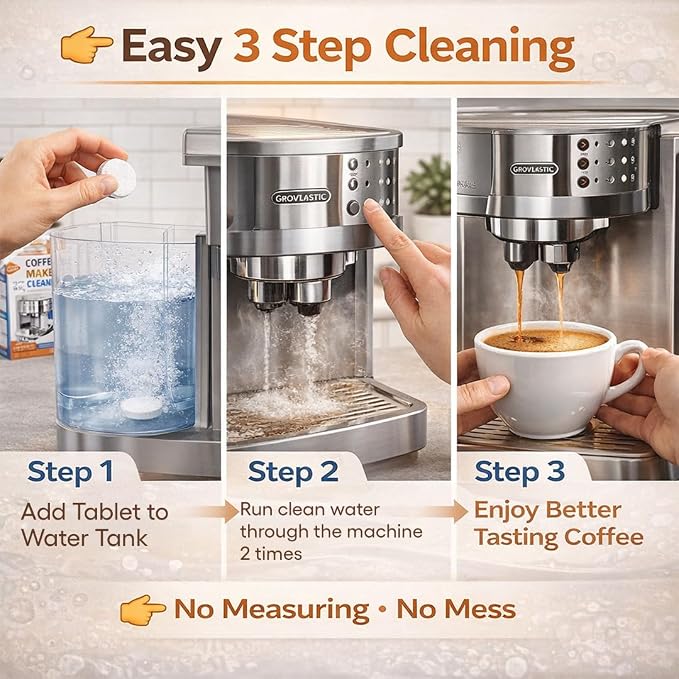 Coffee Machine Cleaner Tablets – Espresso & Coffee Maker Cleaning Tablets, Descaler & Residue Remover, Compatible with Keurig, Espresso Machines & Drip Coffee Makers (30 Count)