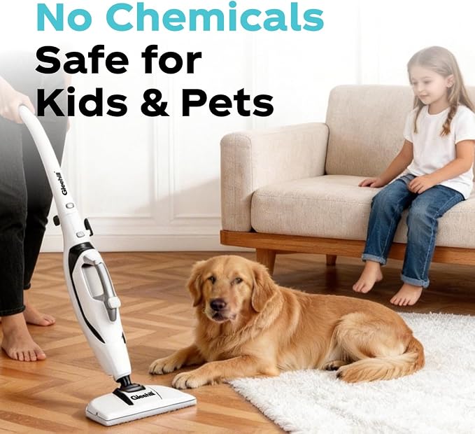 10-in-1 Steam Mops for Floor Cleaning, 302℉ Detachable Handheld Steam Cleaner with 400ml Water Tank and 26.25ft Power Cord, Folding Steamer Mop for Hardwood and Tile Floors, Silver & White