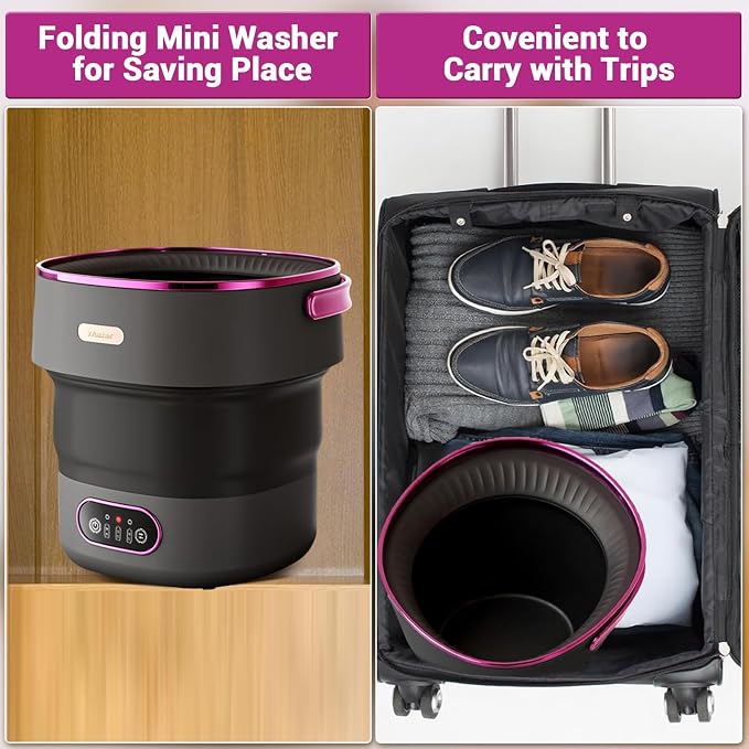 Folding Portable Washing Machine 13L, Mini Fully Automatic Washer Dryer Combo with Spin Basket, Collapsible Small Laundry Machine for Travel Camping RV Dorm Hotel