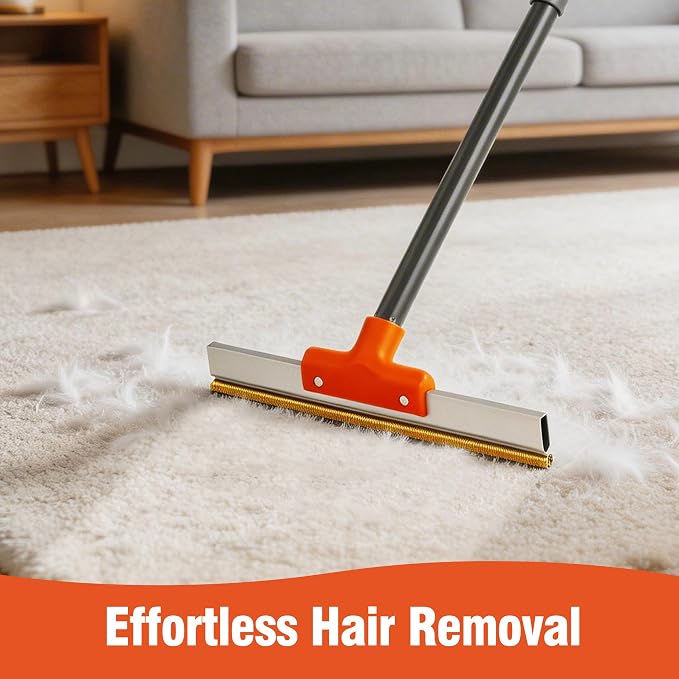 CLEANHOME Extendable Pet Hair Remover - Carpet Rake for Dog Cat Fur | Extendable handle-no bending. Stiff bristles lift embedded pet hair, lint from carpets, rugs, couches, furniture.