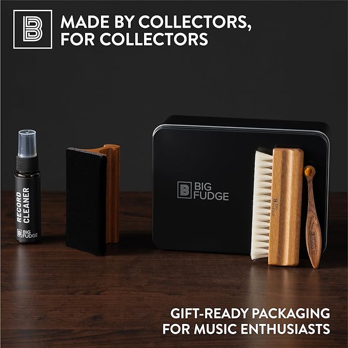 Big Fudge Vinyl Record Cleaning Kit - Collector's Edition - 100% Sapele Wood Vinyl Accessories - Velvet Vinyl Record Cleaner, Anti-Static Vinyl Brush, Stylus Brush and Vinyl Cleaner Solution w/Case