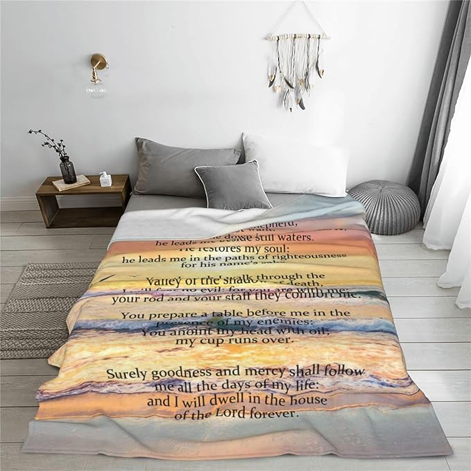 Psalm 23 Blanket Christian Gifts Religious Bible Verse Scripture Throw Blanket Comfy Plush Flannel Fleece Warm Soft Fluffy Fuzzy Blanket for Prayer Women Teens for Bed Sofa Couch 50"X60"