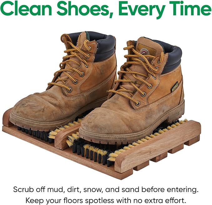 Superio Shoe and Boot Scraper, Outside Shoe Scrubber Brush 10.5 X 14 Inch - Cleans Deep Removes All Outdoor Dirt, Snow, Mud and Sand. Construction, Hiking Cleaner (Wood 3-Pack)
