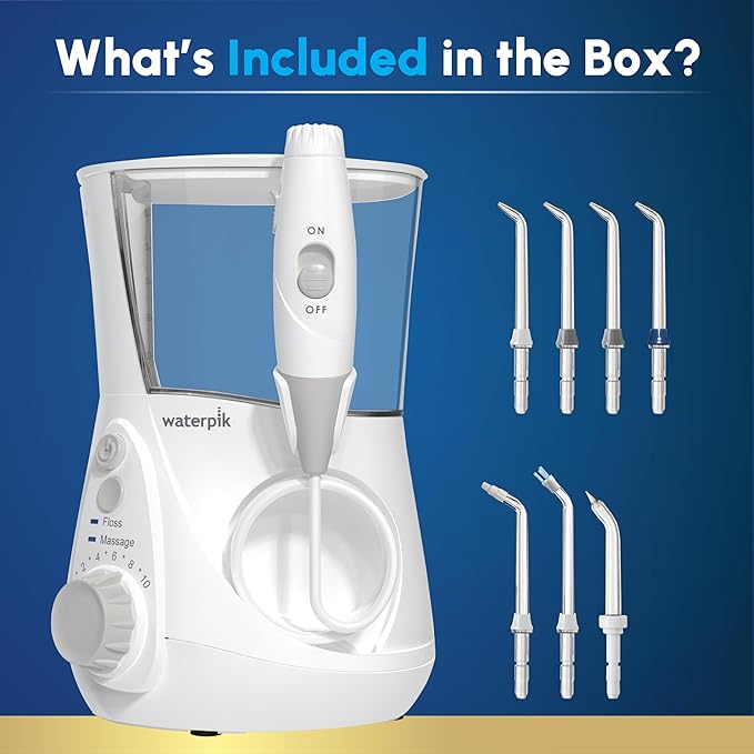 Waterpik Aquarius Water Flosser For Teeth Cleaning, Gums, Braces, Dental Care, Electric Power With 10 Settings, 7 Tips For Multiple Users And Needs, ADA Accepted, White WP-660, Packaging May Vary