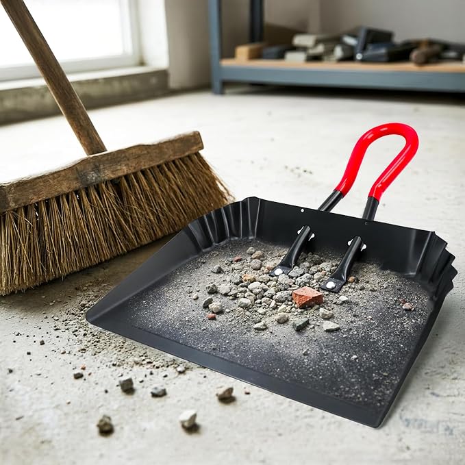 KalTell 2PK 17” Heavy Metal Dustpan and 3PK 24” Push Broom