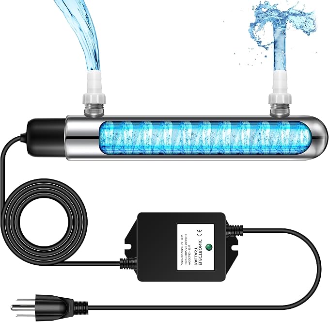 Qualirey 12W UV Pond Water Clarifier, Stainless Steel in-Line UV Light for Koi Pond, Aquarium, Fish Tank, Fountain & Cold Plunge Water Clarity, External Use Only, Not Submersible