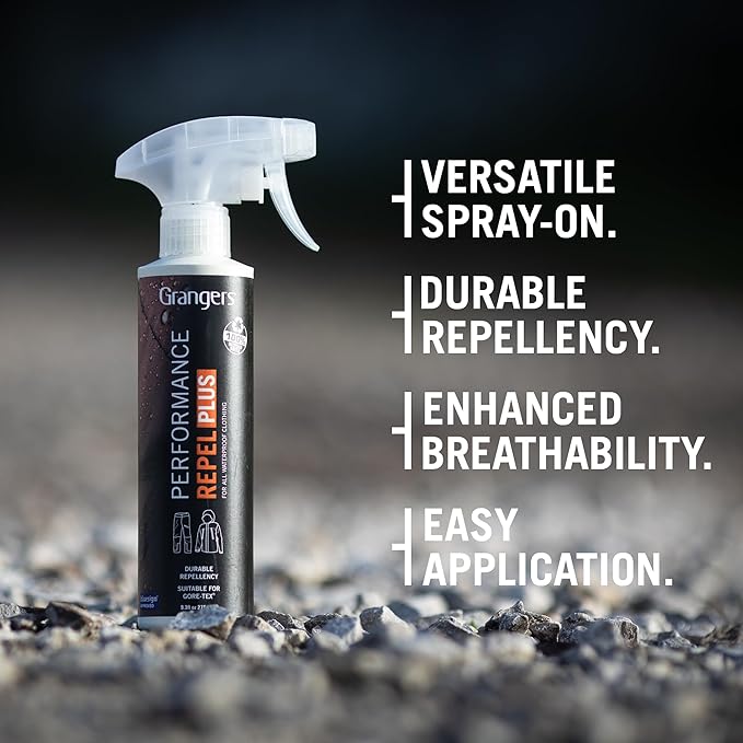 Grangers Performance Repel Plus, 9.3 fl oz| Spray-On Waterproofing Treatment for Gore-Tex, eVent & Technical Outdoor Apparel | Restore DWR Water Repellency on Jackets, Gear & Fabrics | PFC-Free