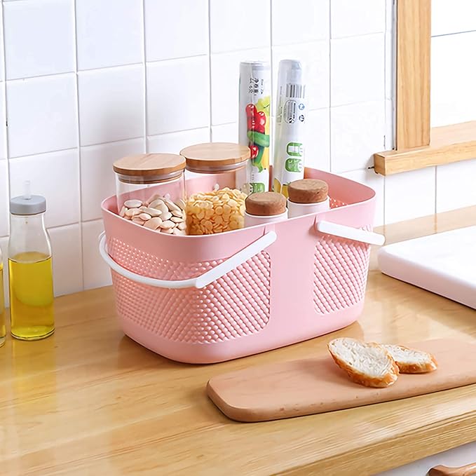 rejomiik Portable Shower Caddy Basket Plastic Cleaning Caddy Organizer Storage Tote with Handle for Bathroom, College, Dorm Room Essentials, Pink