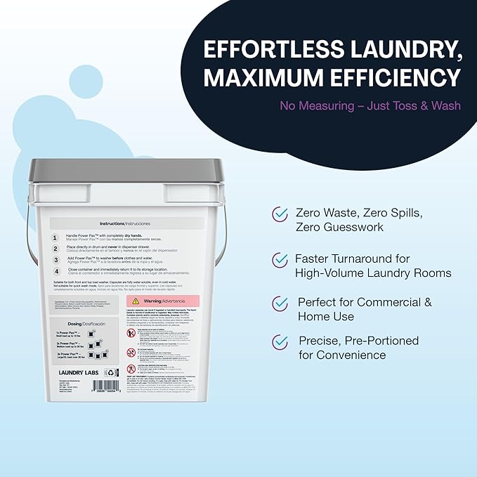 PowerPax Power Pellets Laundry Detergent Capsules, Free and Clear Unscented, 425 Count – Stain Remover, Odor Eliminator, Color Protection and Fabric Softener for Everyday Laundry Cleaning